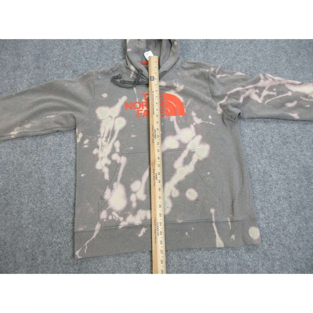 The North Face Hoodie Mens Medium Gray Bleach Dye Fleece Pullover Sweatshirt